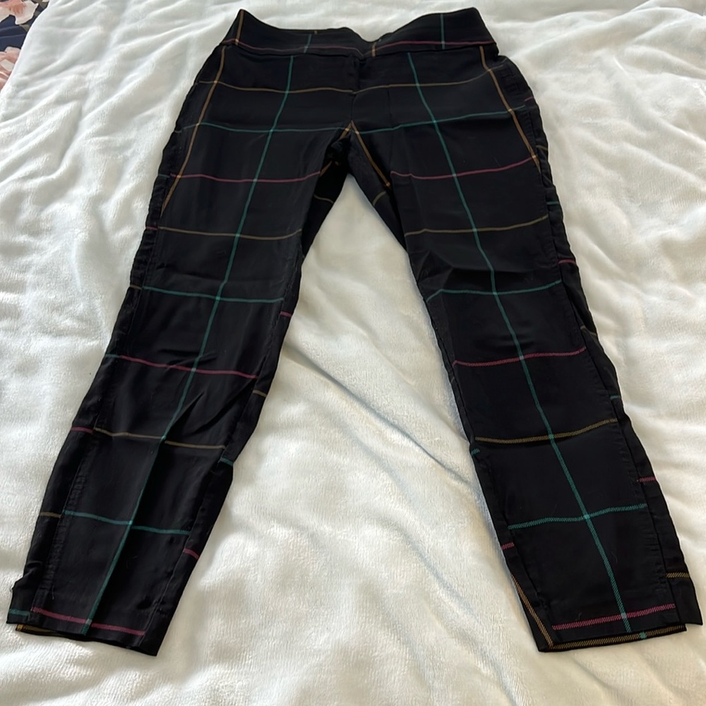 New York & co corp pants black with pink orange and blue pin stripping